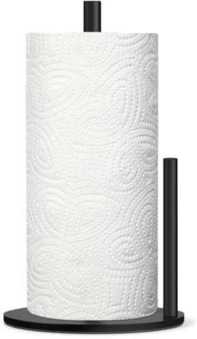 Black Paper Towel Holder, Countertop Paper Towel Holder with Weighted Base