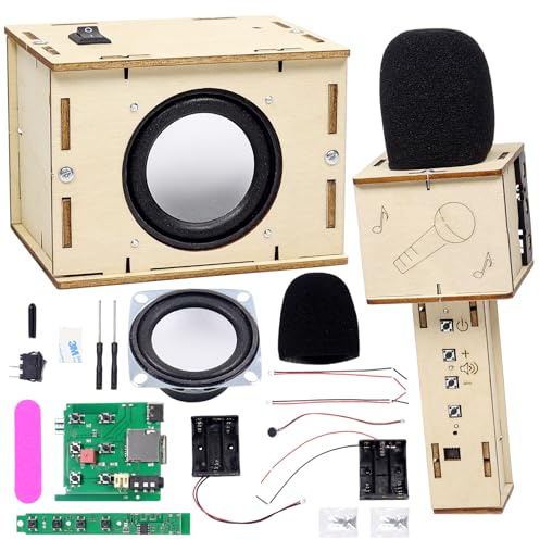 Macchina per karaoke, kit fai da te, macchina per karaoke, microfono per bambini, set di altoparlanti verniciabili, microfono per karaoke, esperimenti in legno, scatola elettronica, giocattolo STEM