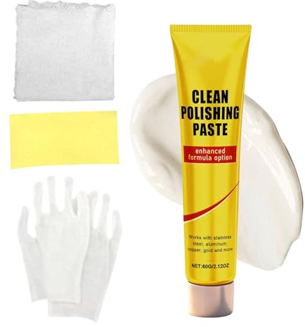 Cleaner for brass, 60 g cleaning paste, scratch remover cream for stainless steel, for silver, gold, silver cutlery, bronze, aluminium, jewellery, cookware