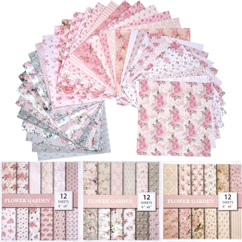 36 Sheets Floral Scrapbook Paper Decoupage Patterned Cardstock Pink Craft Supplies for Scrapbooking Card Making DIY Projects