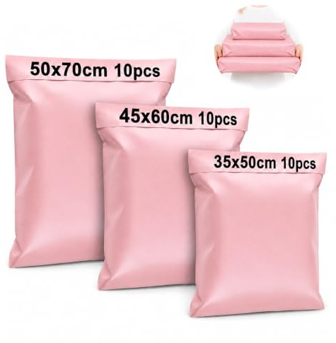 XRXYMQ 3 tamaños bolsas de envío 30 unidades bolsas de envío ropa paquetes rosa | Bolsa de envío opaca, autoadhesiva, resistente al agua, para ropa, carteras, logística