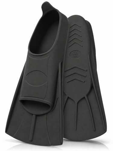 Kurze Schwimmflossen, Kurze Flossen, Silikon Schnorchelflossen, Unisex Trainingsflossen für Schwimmen, Freiwasser, Schnorcheln, Tauchen für Erwachsene Kinder Anfänge (Schwarz, XS(30-32))