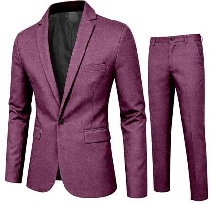 Generisch Traje de hombre de corte moderno, ajustado, traje de negocios, monocolor, traje de dos piezas, chaqueta y pantalones, negocios, ocio, graduación, verano, playa, boda, traje de boda, 2 piezas
