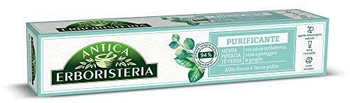 Antica Erboristeria - Dentifricio Purificante ad Azione Antibatterica, Protegge le Gengive, Alito Fresco, Gusto Menta Peperita e Tè Verde - 75 ml
