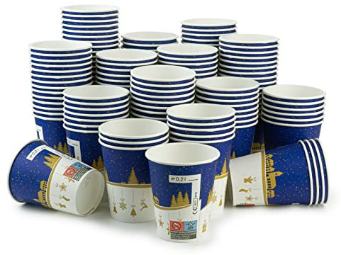 Octopus 150 x gobelets à vin chaud, gobelets en papier (produits durablement) Motif d'hiver avec un volume de remplissage de 200 ml