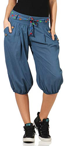 Malito – Damen Haremshose – Pumphose aus Baumwolle – Leichte Stoffhose – Kurze Sommerhose für warme Tage – Aladinhose für Sport und Freizeit 3416 (Jeansblau)