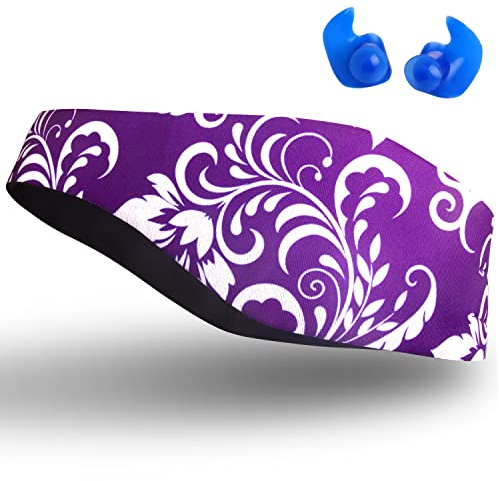 Qshare Swimming Headband for Kids & Adults– Best Design Ear Band to Protect Swimmer's Ears, Doctor Recommended to Keep Water Out and Earplugs in, 2 Sizes for Toddlers & Adults (Purple, M:4-9 yrs)