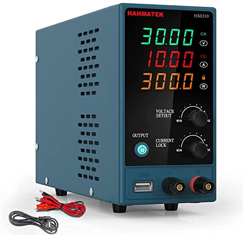 Adjustable DC Power Supply (0-30 V 0-10 A) HANMATEK HM310 Mini Variable Switching Digital Bench Power Supply with USB Charging Port