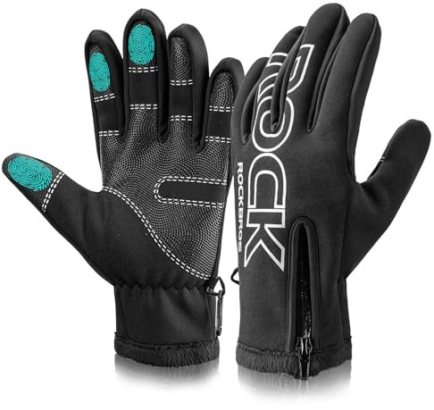 ROCKBROS Winter Fahrradhandschuhe Herren Touchscreen Laufhandschuhe Winddicht Warm Wasserabweisend zum Radfahren, Laufen, Ebikes, Wandern, Skifahren M L XL XXL