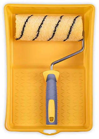 HARDY WORKING TOOLS Set peintre, rouleau de peinture, bac à peinture, film de protection et rouleaux de peinture, Hauteur des poils 13mm, Longueur 18cm, Diamètre 48mm, jaune-noir-gris, A0180-523000