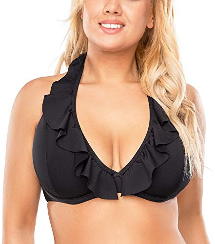 VIVISENCE Bikini BH dam badkläder vadderad tillverkad i EU Neckholder 3220, svart, 80C