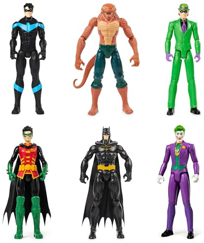 DC Comics - Juego de 6 Figuras de acción de Batman de 30 cm, Incluyendo Batman Robin Nightwing The Joker The Riddler y Copperhead