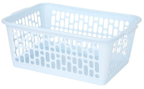 Cool Blue Large Plastic Storage Basket with Handle, 37cm x 26cm x 14cm Shelf Basket | Organizer Basket for Bedroom, Bathroom, Kitchen, Desktop, Toys, Cleaning Products, Closet Organization