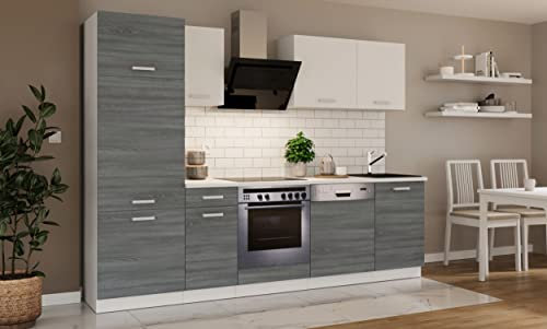 Kuechen-preisbombe Küche Toni 270 cm Küchenzeile Küchenblock Singleküche Einbauküche, Farbe:Silbereiche