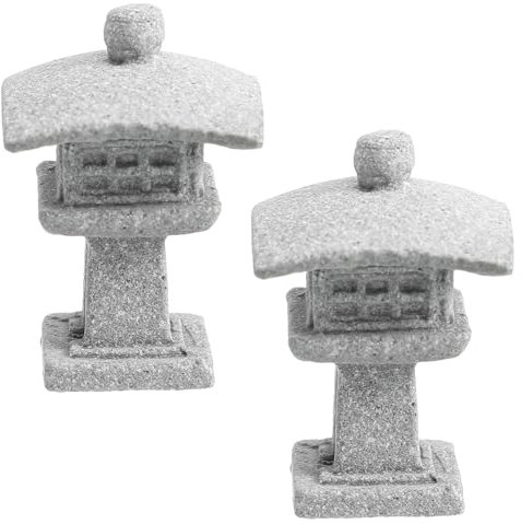 Cabilock 2Stück Japanische Steinlaterne Mini Pagode Statue Asiatische Deko Garten Skulptur Bonsai Pavillion Miniatur Dekoration Aquarium Ornament Feengarten Micro Landschaft Zubehör