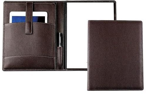 DELMON VARONE - Personalisierbare Tablet Schreibmappe DIN A4 aus Premium Soft Grain Leder braun - Organizer Konferenzmappe mit Notizblock, Stifthalterung & Magnetlasche - Echtleder Businessmappe