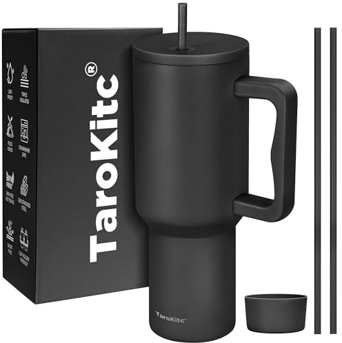 Bicchiere termico da 1180 ml con manico e coperchio, tazza da viaggio sottovuoto a doppia parete in acciaio inox, adatta per portabicchieri auto, a prova di perdite, mantiene le bevande fredde per 30