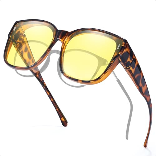 Myiaur Lunettes de conduite de nuit pour femme - Verres jaunes polarisés pour la sécurité - Vision nocturne - Lunettes de phare anti-reflets pour monture légère, A02 Tortue marron