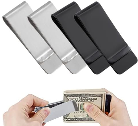 WeddHuis 4 Stück Geldklammer Edelstahl Schlanke Multifunktional Geldscheinklammer Kreditkartenklemme Notizclip für Männer und Frauen (Schwarz und Silber)