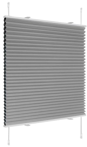 Deswell Plissee Verdunklung Klemmfix Wabenplissee B75 x H110 cm Grau Thermoplissee ohne Bohren Faltrollo für Fenster & Tür, 100% Blickdicht, Sicht- & Schallschutz Wärmehaltung Verdunklungsplissee