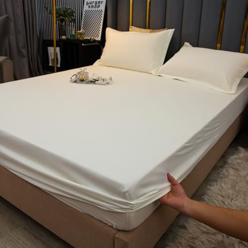 Grewod Spannleintuch 120 x 200 Spannbettlaken Höhe 20 cm, Bambus Spannbetttuch Weiß Einfarbig Bettlaken