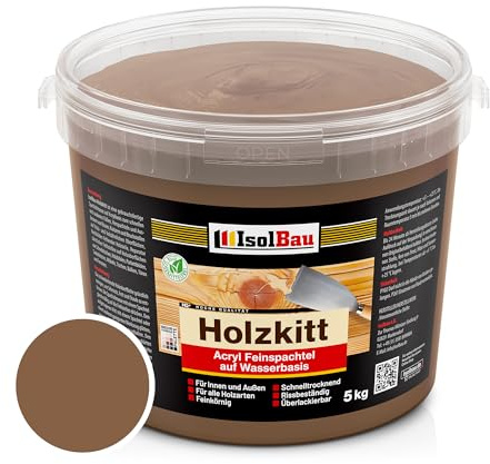 Isolbau Mastic Pour Bois 5 Kg - Mastic De Réparation Pour Bois Extérieur Et Intérieur - Pâte Prête À L'Emploi - Séchage Rapide - Couleur Noyer Foncé