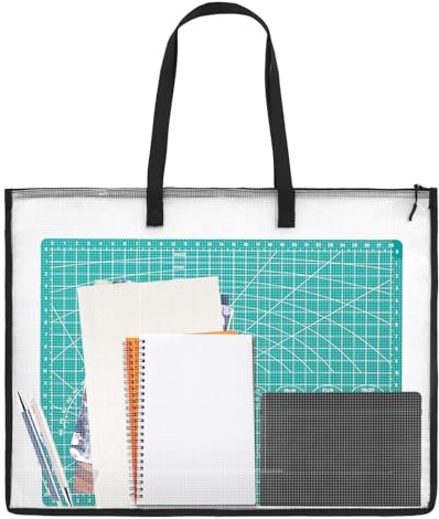 Borsa per portfolio artistico, 48x63 cm, grande, rete trasparente, manico, cerniera, per opere d'arte, poster, bacheche, album di ritagli, ricordi, forniture artistiche