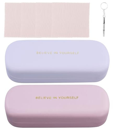 2 custodie rigide per occhiali da lettura portatili, antigraffio, custodia rigida per occhiali da sole, con 1 accessorio per cacciavite e 2 panni per la pulizia degli occhiali, viola e rosa, M