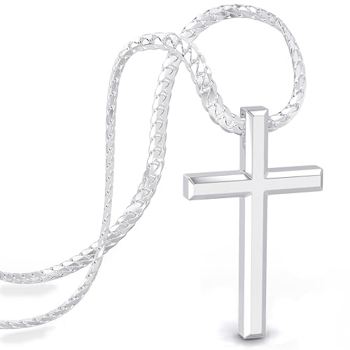 SERASAR Cross Chain Herrsmycken Rostfritt Stål Smycken Silverkedja Herrhalsband Herrsmycken Kubansk Kedja Herrkedja Cross Herrkedja Silver Födelsedagspresent för Män