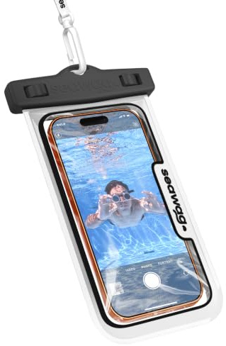 Seawag NEXT Waterproof Phone Pouch, IPX8 Dry Bag for iPhone 16 15 14 Pro Max & Samsung Galaxy S25 — Underwater Case, Full Touchscreen, Lanyard, Beach Pool Swimming, Black/White (1 Pack)