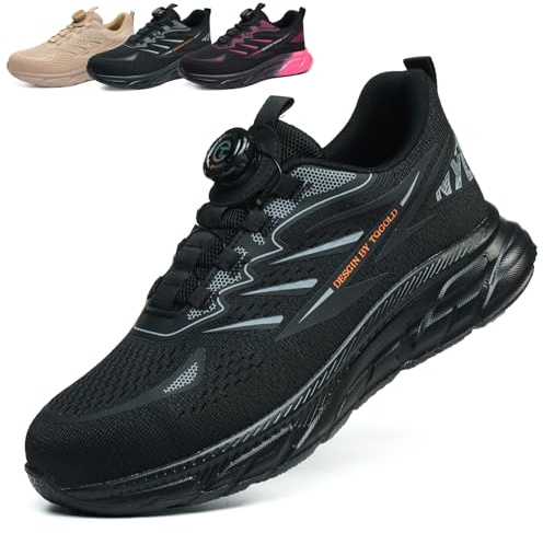 TQGOLD Chaussures de Sécurité Hommes Femmes Baskets de Secruite Légère Chaussure de Travail Embout en Acier Antidérapant Chaussure de Chantier (Noir,41EU)