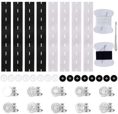 Juego de Ajuste de Cintura, 8 Piezas Ajustadores de Pantalones Elásticos, 10 Piezas de Botones para Jeans Sin Coser, apto para Pantalones, Jeans, Faldas - Unisex