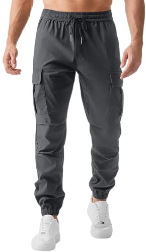 LVCBL Men's Cargo Pants Stretch Fit Combat Trousers Casual Trousers Dark Grey XL