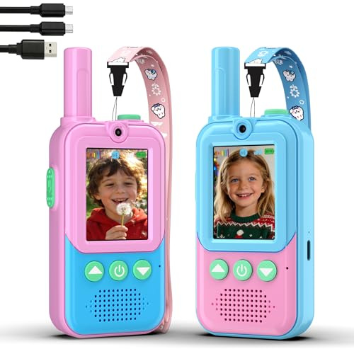 BUKEWIT Video Walkie Talkies for Kids 2 Pack,Rechargeable Kids Walkie Talkies with 4 Voice Effects &HD Camera,Long Range Two Way Radios Christmas Birthday kids toys for Boys Girls Age 3-12