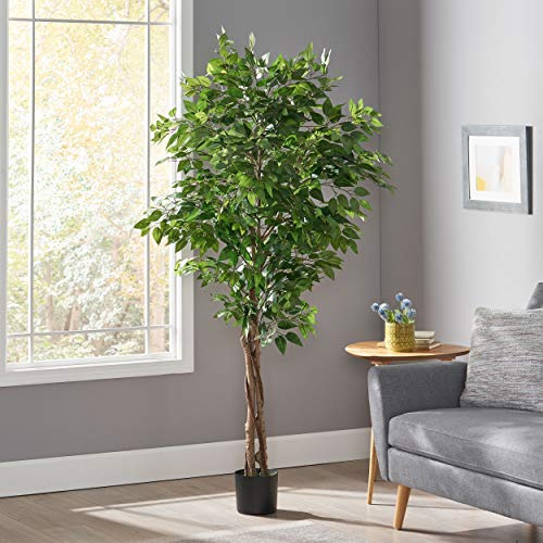 180cm Pre-Potted Artificial Ficus Tree with Realistic Leaves Large Faux Weeping Fig Plant in Iron Base for Home Office Living Room Decor No Maintenance Needed