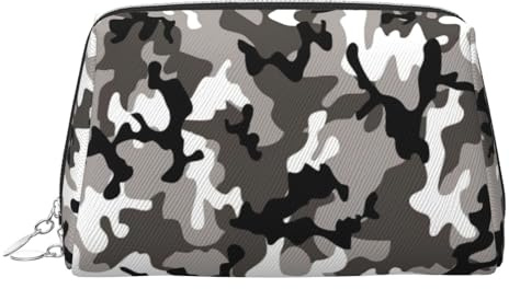 Bolsa de maquillaje de camuflaje negro, gris y blanco, bolsa de maquillaje de viaje con compartimentos, bolsa de aseo portátil para mujer, Silver, One Size