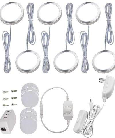 Cefrank Set di 6 luci a LED dimmerabili sotto l'armadio con dimmer rotante 12W LED per vetrina sotto il ripiano dell'armadio da cucina (Bianco puro - 6000K)
