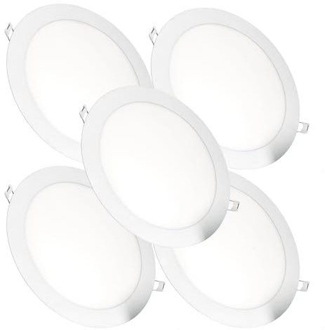 JANDEI - 5 x Downlight LED 18W runde Flach Weißem mattiertem Aluminiumring. 200-205mm Loch. 3000K/4200K/6000K Deckenleuchte, Deckenbeleuchtung, Deckeneinbauleuchte (4200K)