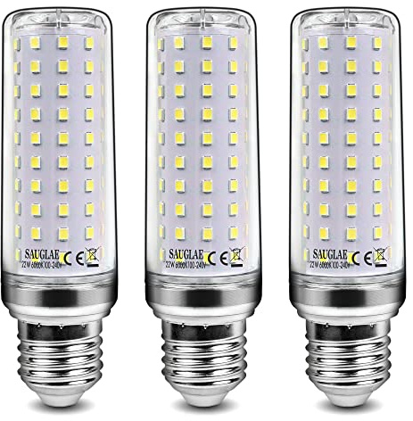 SAUGLAE Bombillas LED de 22W, Bombillas Incandescentes Equivalente de 180W, Blanco Frío de 6000K, 2500 lm, Bombillas de Tornillo Edison E27, 3 Piezas