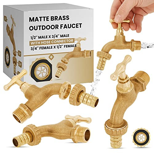 Garten Wasserhahn Kugelhahn Messing Matt Zapfhahn 1/2'' x 3/4'' AG Schlauchanschluss 3/4'' IG x Steckanschluss | Auslaufhahn Außenwasserhahn Auslaufventil Gartenhahn