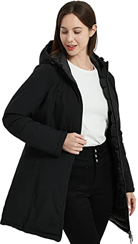 Giolshon Donna Puffer Giacca Reversibile Vestiti Invernali Caldo Trapuntato Leggero Lungo Cappotto a Bolle Imbottito con Cappuccio 207 Nero XXL
