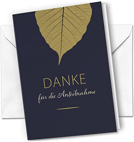 Danksagungskarten Trauer – 10 Klappkarten mit Umschlägen – Motiv: Blattdruck – Trauerkarten Danksagung mit Text – Dankeskarten Trauer nach Beerdigung