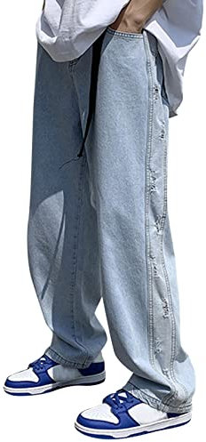 Jean pour Homme - Pantalon Droit - Jambe Large - Patchwork - Décontracté - Coupe Droite - Décontracté - Vintage - Streetwear Baggy - Jean Hip Hop - Jean en Denim