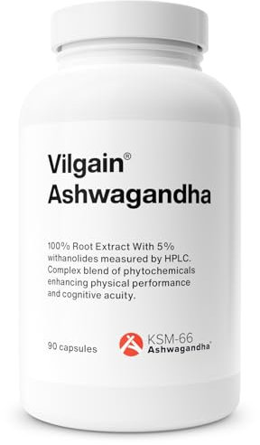 Vilgain Ashwagandha | Wirksamer Extrakt KSM-66 | Anti-Stress-Wirkung | Unterstützung von Gedächtnis und körperlicher Leistungsfähigkeit | 90 Kapseln/Monate