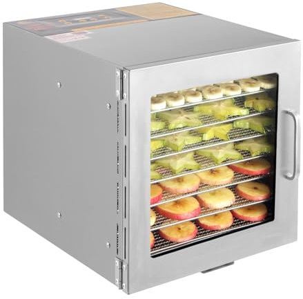 700W Deshidratador De Alimentos De Acero Inoxidable Con 8 Bandejas Adecuado Para Mayoría Frutas Verduras Hierbas Carnes, etc,Plata