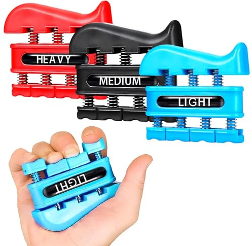3 Pcs Finger Strengthener 11LB+7LB+3LB Grip Strengthener Exerciser Hand Grip Strengthener Suitable for Strengthening Muscles Rock Climbing Guitar(COLOUR:Red+Black+Light Blue)