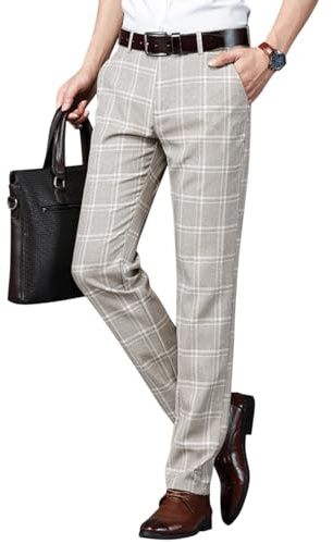 Oanviso Pantalon de Costume Homme Pantalon à Carreaux de Travail Élastique Pantalon Chino Pantalon de Jogging Décontracté Pantalon Business Élégant Coupe Ajustée Classique Chino Pantalon A 05 L