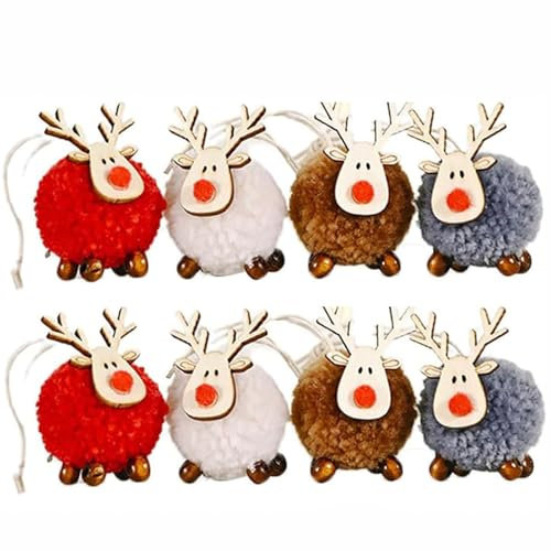 HERZONE 8pcs Weihnachtsbaum Elch Anhänger Weihnachtsanhänger Deko Christbaumschmuck Filz Elch Weihnachtsdeko Verzierung für Weihnachtsbaum, Feiertag, Party Deko (Bunte Elch-B)