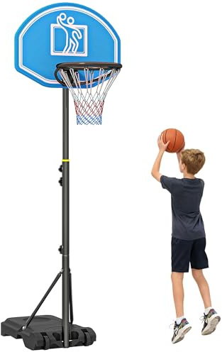 HOMCOM Basketball Hoop and Stand with PE Backboard and Weight Base Height Adjustable 1.6-2.1m Portable on Wheels, Blue