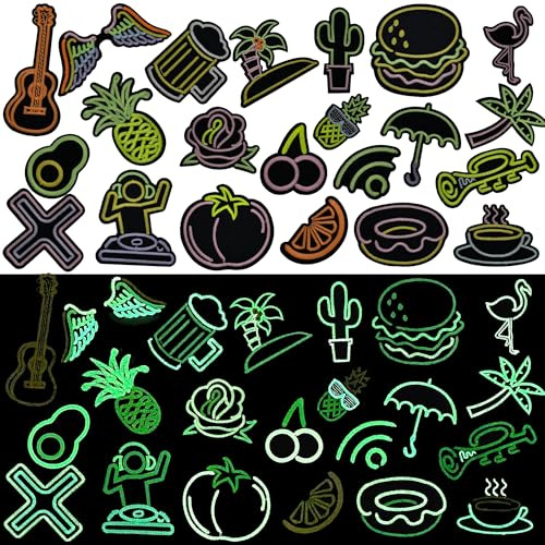 Attuslla 22 PCS Lumineux Patch Thermocollant Vetement, Ecussons Thermocollants, Patches à Repasser de Style des Ailes de Guitare pour Vêtement T-Shirt Jeans Veste